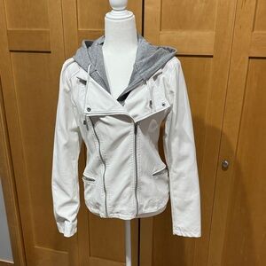 Women's White Jacket with Gray Hood